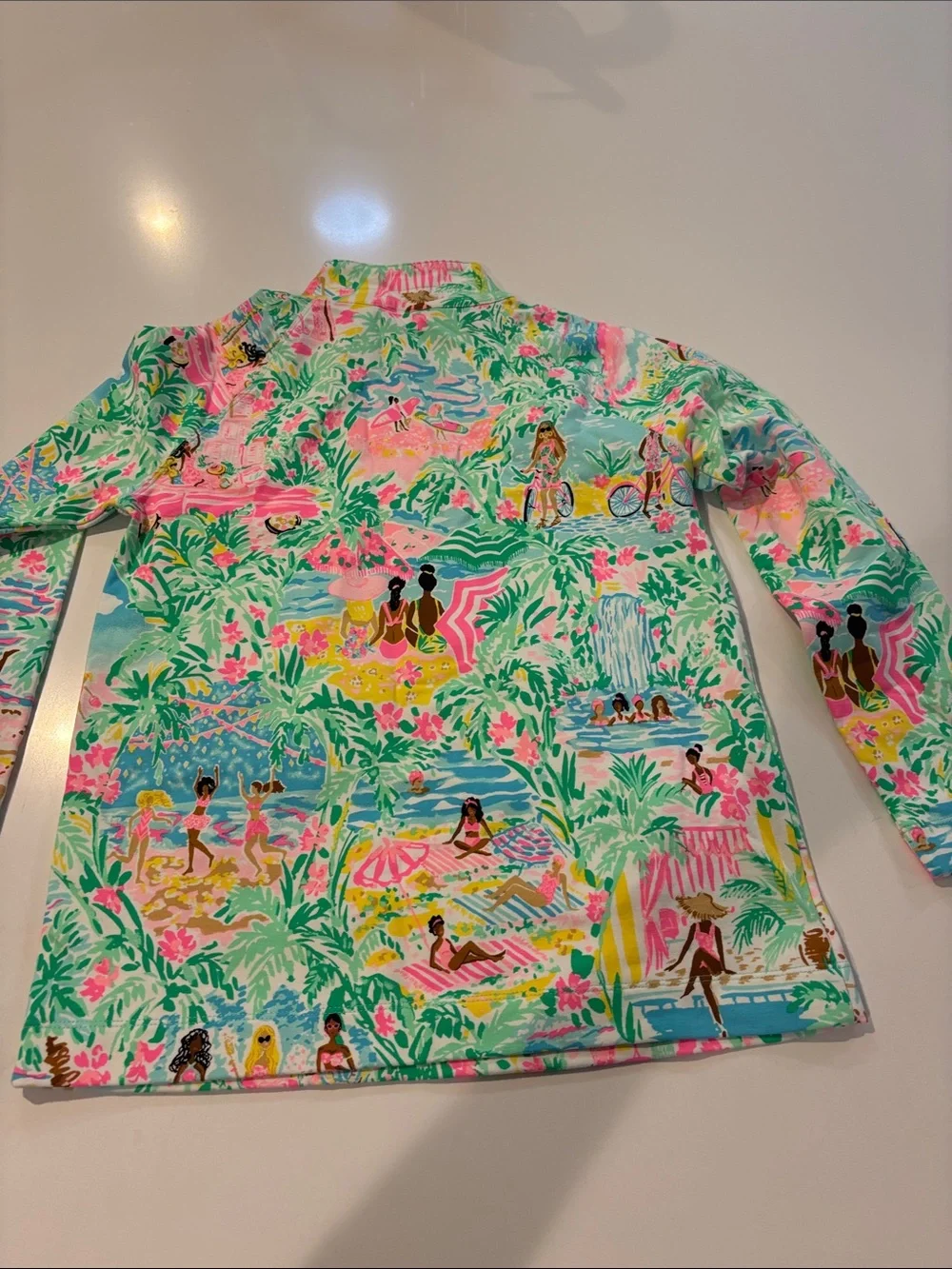 Lilly Pulitzer Tropical Print Quarter-Zip Pullover/Cover Up Jacket - Pink & Aqua